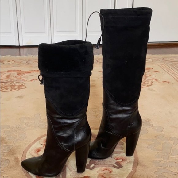Costume National Black Leather Shearling Pull On High Heel Boots Made in Italy - Picture 4 of 13